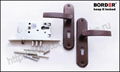 Mortise cylinder lock with a steel spring-latch and latch handles 1