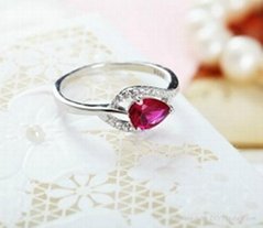 Heart Shaped  Red Corundum Ring with S925 Sterling Silver