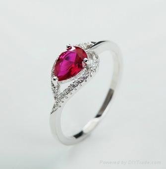 Heart Shaped  Red Corundum Ring with S925 Sterling Silver 2