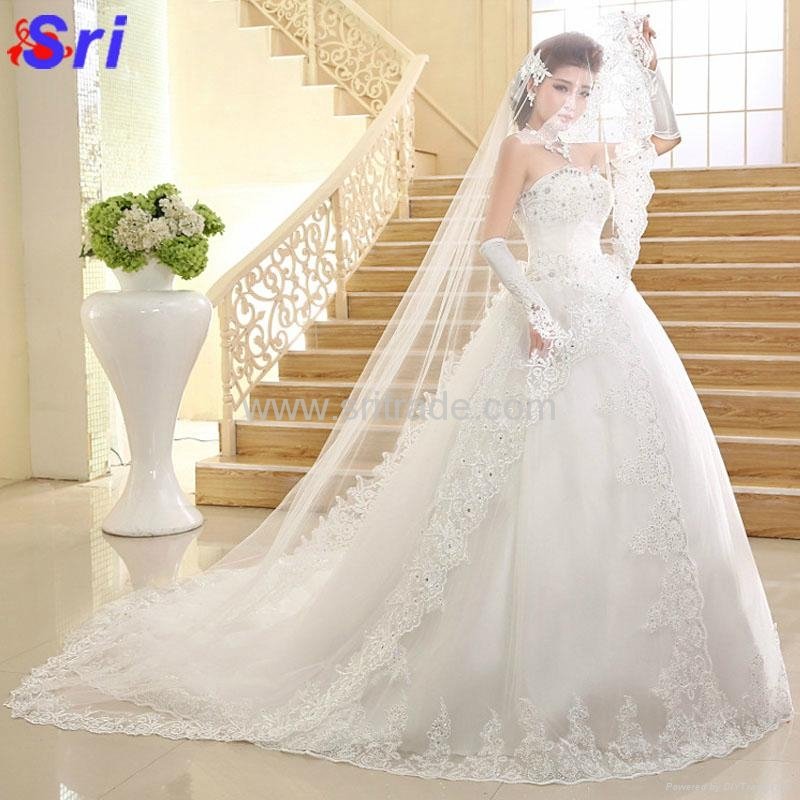 The Bride Wedding Dress 2015 New Arrival Long Trailing Strapless Lace With Backl 3