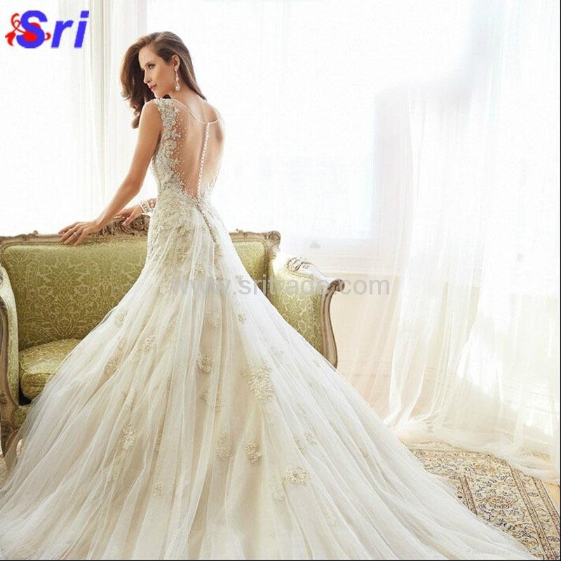 Dreamy Design 2015 Wedding Dresses Lace Mermaid Bridal Gowns V Neck Tank See Thr 2