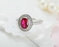 S925 Sterling Silver Platinum Plated Red Corundum Ring 1