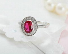 S925 Sterling Silver Platinum Plated Red Corundum Ring