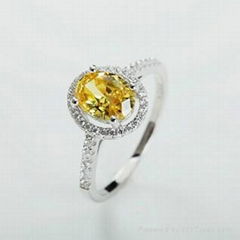 Yellow round shape sterling silver spinel ring