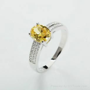 Elliptic yellow Silver Platinum Plated Spinel Ring 2