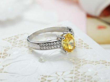 Elliptic yellow Silver Platinum Plated Spinel Ring