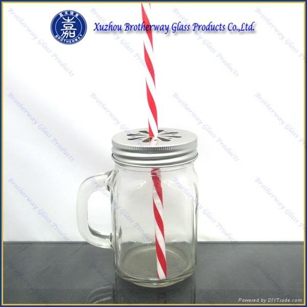 16oz Glass Mason Jar with Handle for Drinking 