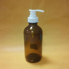 8oz Amber Boston  Round Glass Bottle with Plastic  Pump 