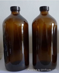 1000ml Amber Glass Boston Round Bottle with Black Phemolic Lid 