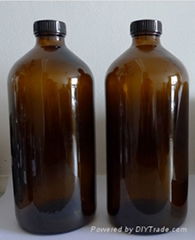 1000ml Amber Glass Boston Round Bottle with Black Phemolic Lid 