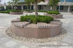 Red sandstone tree pit surrounds curbstone