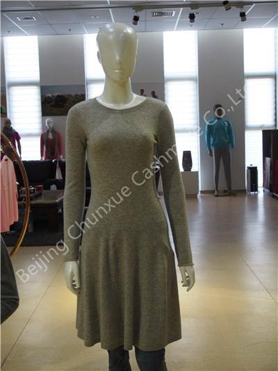 Ladies Pure Cashmere Dress Knitted Round Neck Long Sleeve