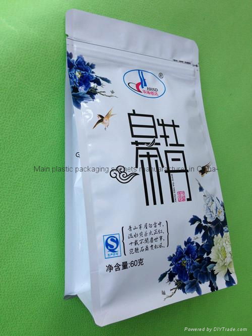 plastic stand up zippered tea packaging bag