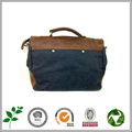 Genuine Leather Messenger Handbag Recycled Canvas Lined Leather Tote Shoulder  3