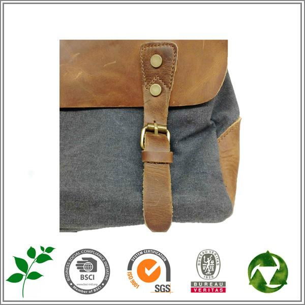 Genuine Leather Messenger Handbag Recycled Canvas Lined Leather Tote Shoulder  2