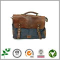 Genuine Leather Messenger Handbag Recycled Canvas Lined Leather Tote Shoulder  4