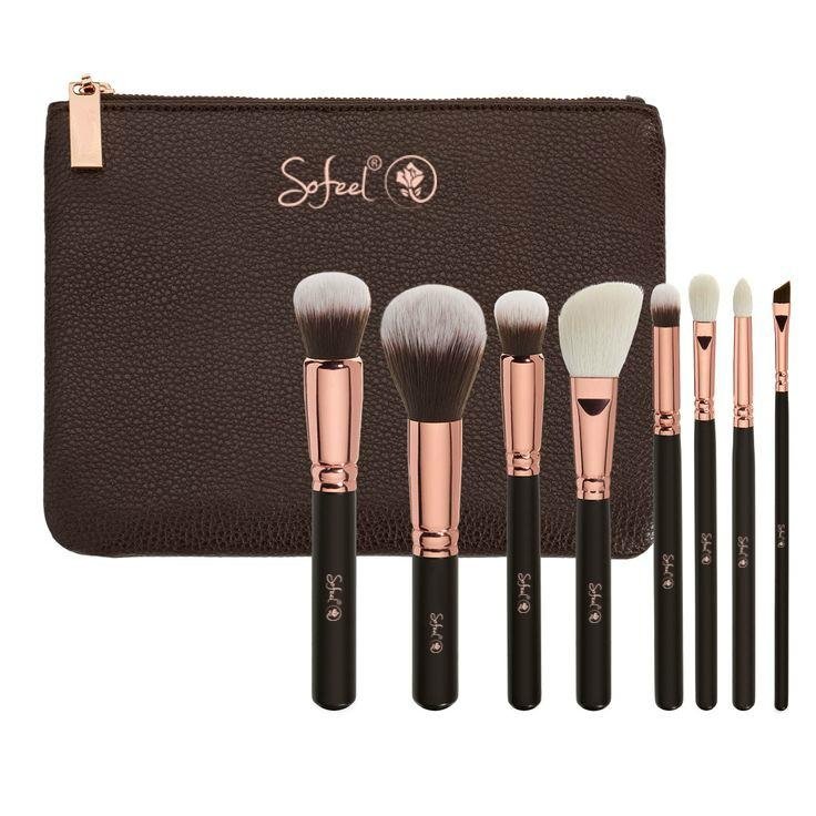 8pcs rose gold makeup brush set with leather pouch bag  3