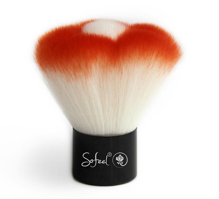 Face makeup flower kabuki brush with leather pouch bag  5