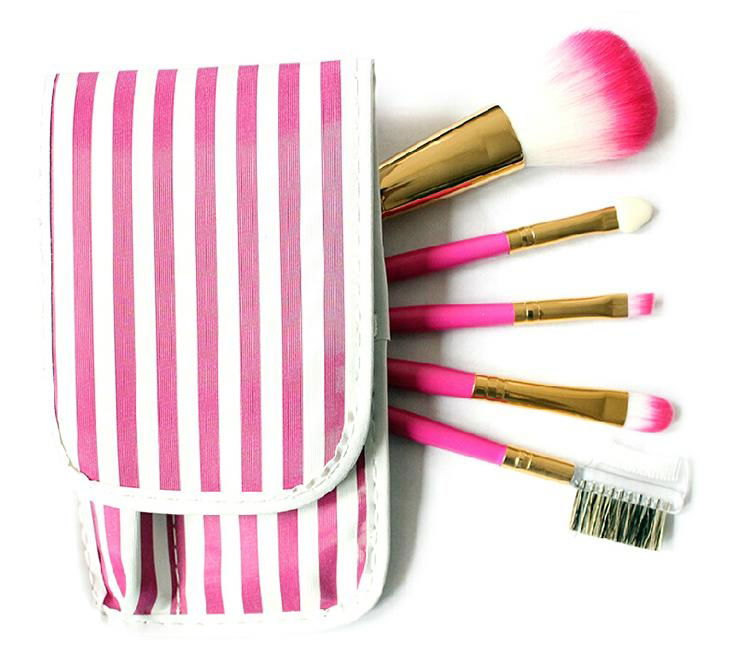 5pcs mini makeup brush set with leather pouch bag  3