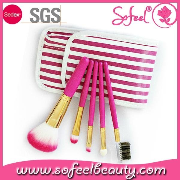 5pcs mini makeup brush set with leather pouch bag 