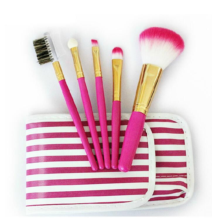 5pcs mini makeup brush set with leather pouch bag  2