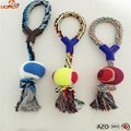 2015 new pet product tennis ball with paw cotton rope dog toys 1
