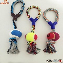 2015 new pet product tennis ball with paw cotton rope dog toys