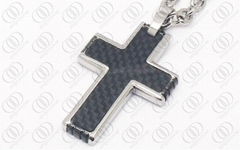 Carbon Fiber Cross Pendant Black 316L Stainless Steel Jewelry