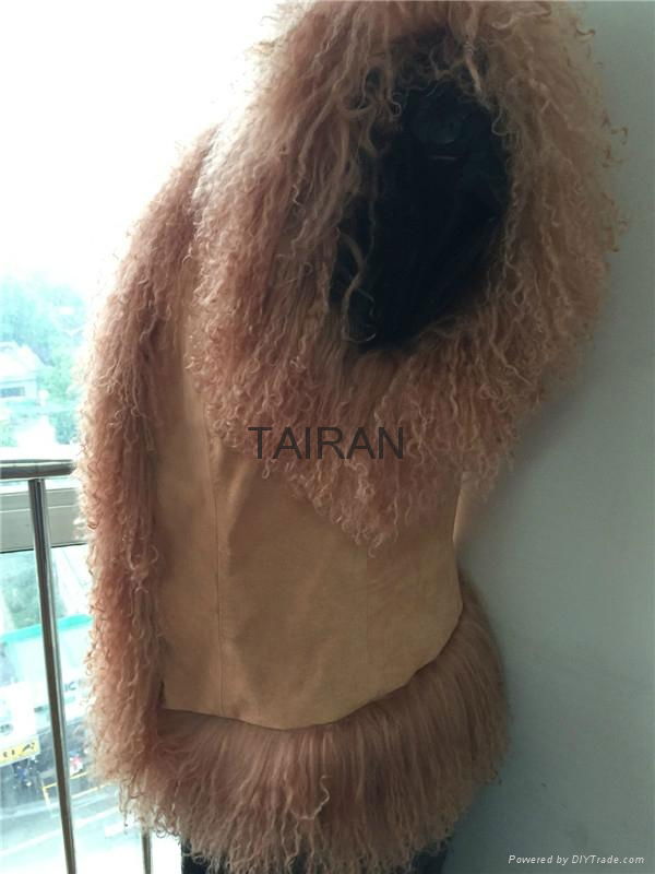 Women's brown mongolian fur  pigsuede with peace sign costomization is accepted 4