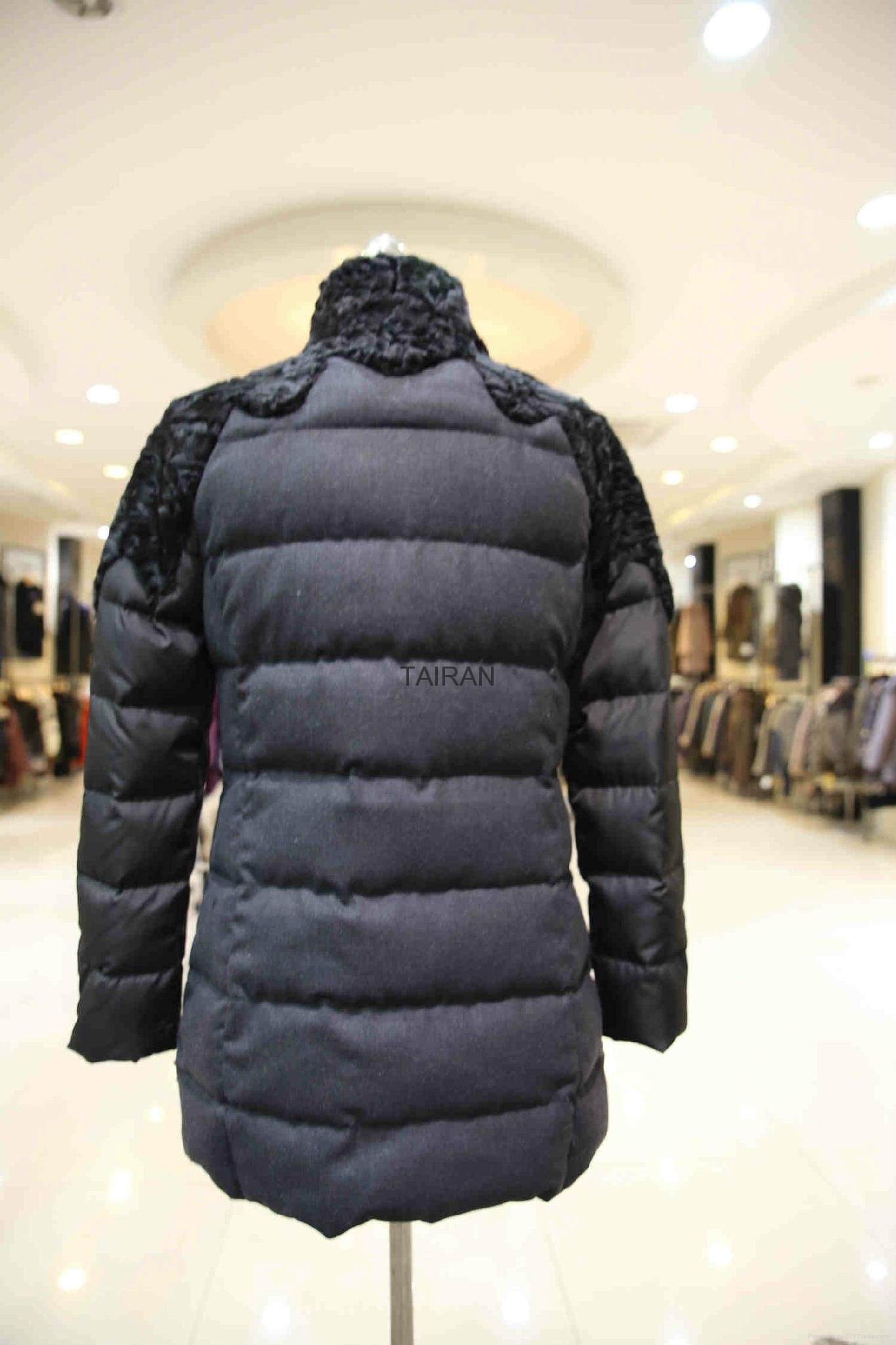 Women's black long down coat with fur 