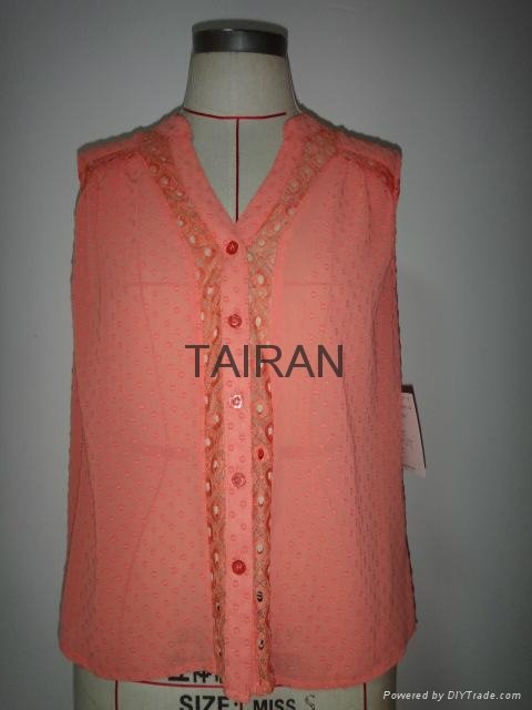 Women's watermelon red sleeveless casual mid-long shirt with a raw of buttons