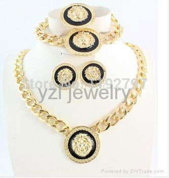 New Sexy Product Gold Plated Enameled Lion Head Necklace Earrings Ring Bracelet 
