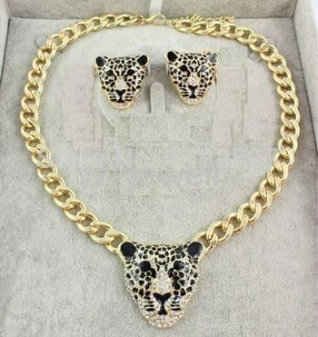 Hot 2015 Cheap Costume Jewelry Enameled Leopard Pendant Necklace Earrings Weddin 4