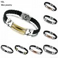 PU Leather Bracelets Bangles For Men 2015 Stainless Steel Button Men Jewelry 1
