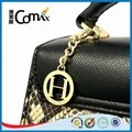 H letter hollow round custom handbag metal logo tag with chain and hook 3