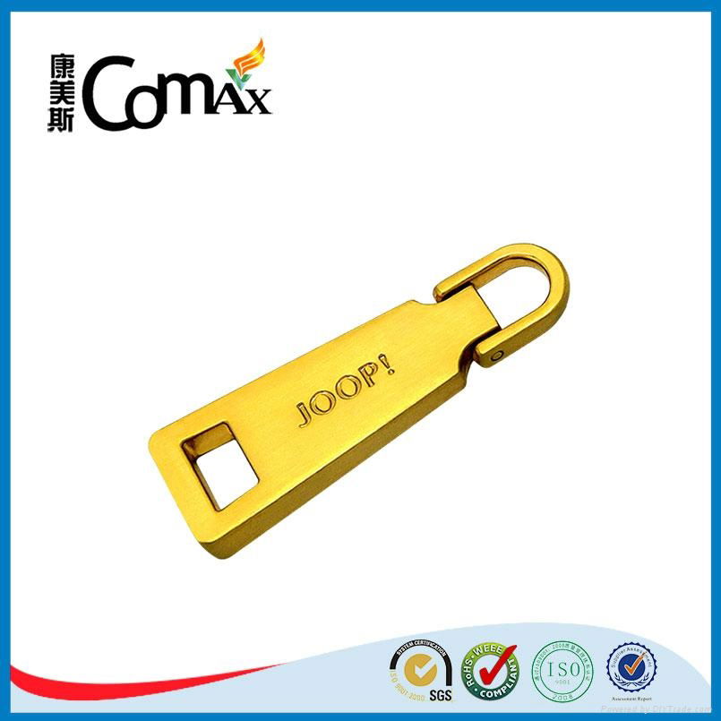Luxury gold metal bag and clothing zipper puller with engraved logo