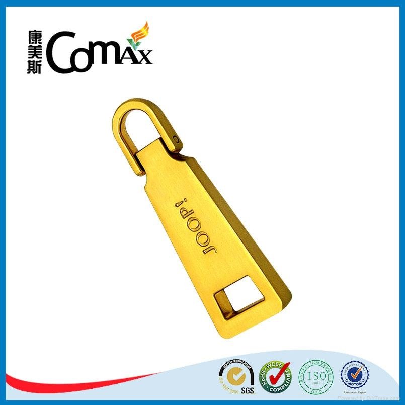 Luxury gold metal bag and clothing zipper puller with engraved logo 2