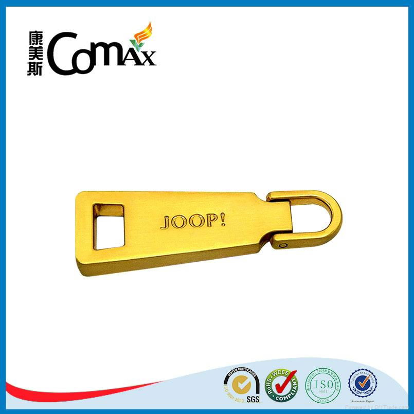 Luxury gold metal bag and clothing zipper puller with engraved logo 3