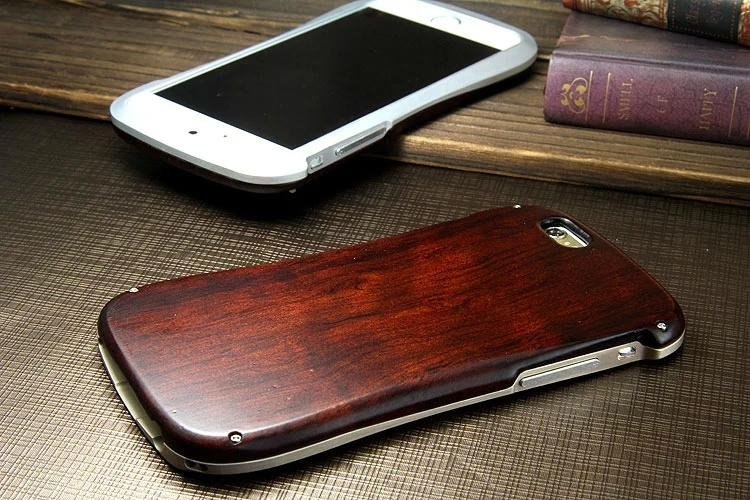 Aluminum metal bumper with wood back plate cover for iPhone 6  3