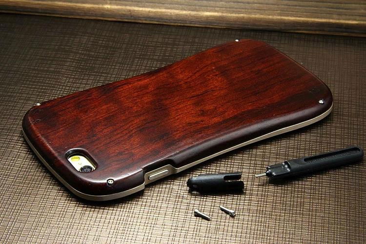 Aluminum metal bumper with wood back plate cover for iPhone 6 
