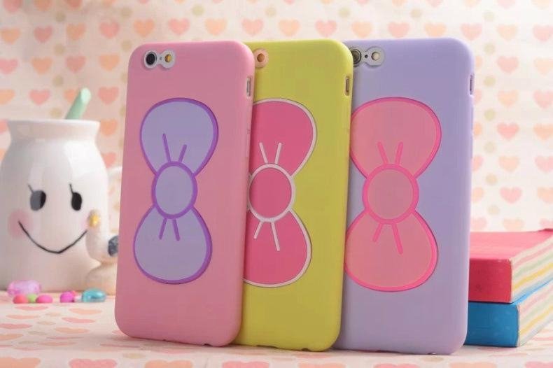 New arrival Cute bowknot kickstand silicone cover case for iPhone 6 