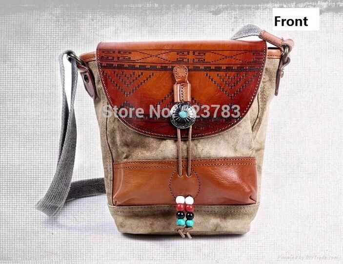 The same direction of the new retro women canvas bag leisure leather shoulder na