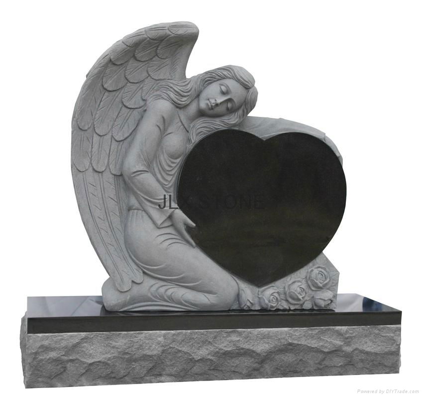 Granite Angel with heart tombstones