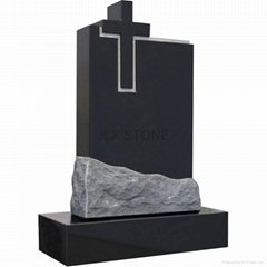Granite cross design headstone tombstone with rose carving