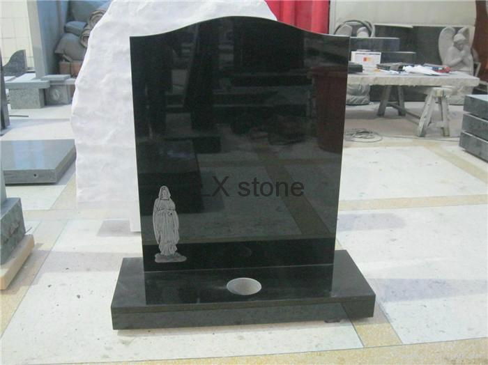 Religious granite headstone black monument with Jesu etching 2