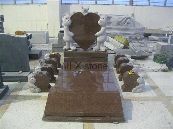 Children headstone with bear carving granite monument 
