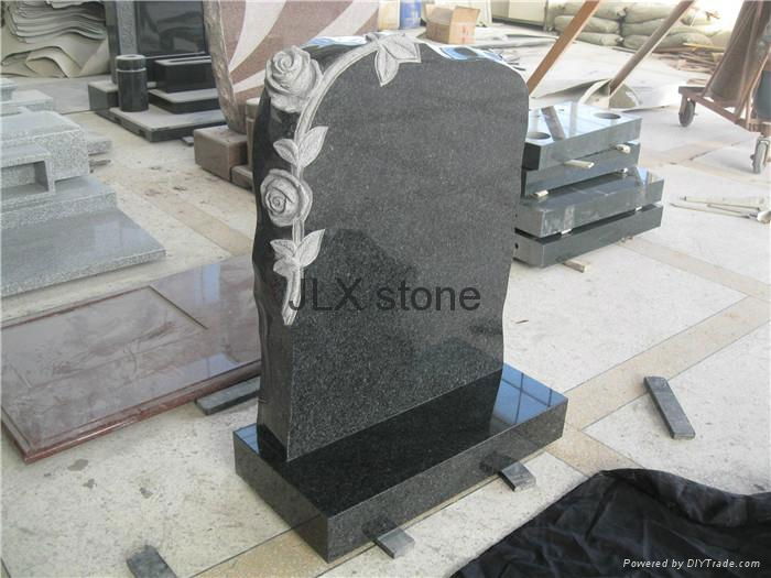 Black granite headstone flower carving monument for cemetery
