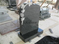 Black granite headstone flower carving monument for cemetery