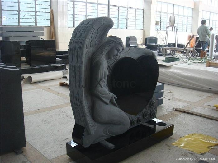 Angel headstone with heaet black granite headstone for European  3