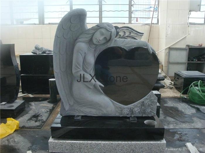 Angel headstone with heaet black granite headstone for European  5